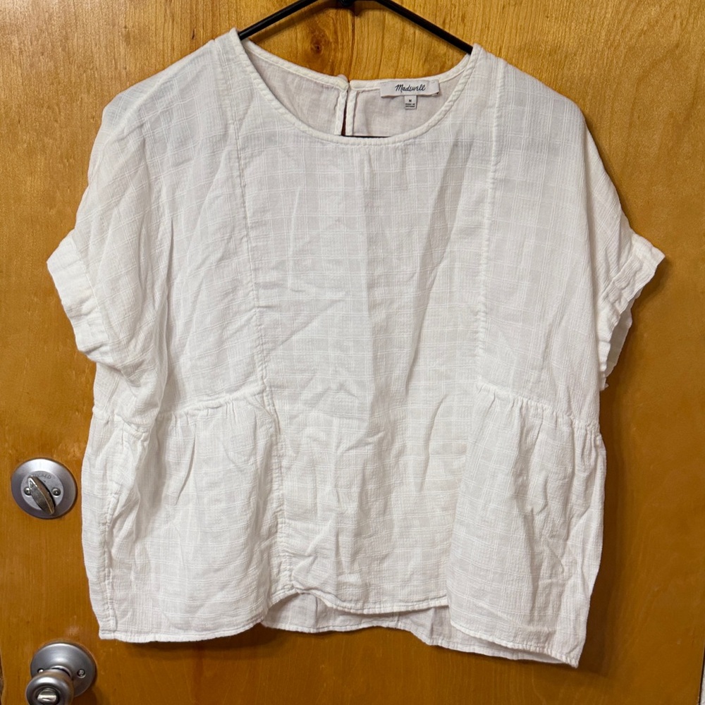 Madewell Off-White Textured Short Sleeve Blouse